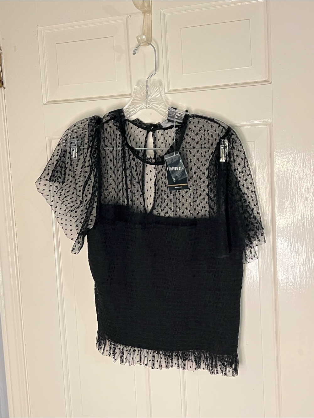 Forever 21 Black Polka Dot Sheer Yoke Blouse